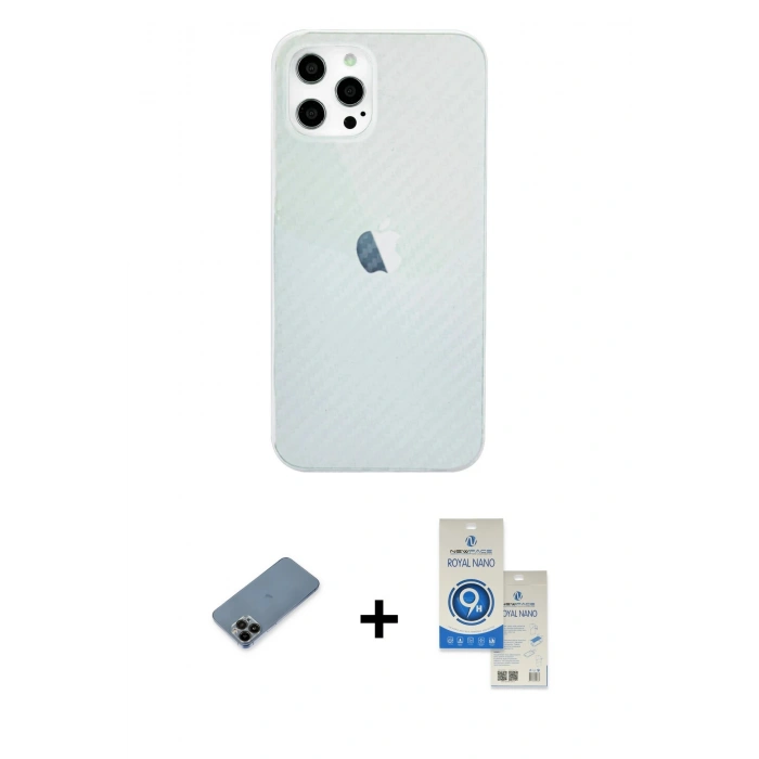 MARSİLYAN™- iPhone 12 Pro Max Kılıf Nova Çizgi - Şeffaf Royal Nano Ekran Koruyucu + Shine Kamera Lens Koruma Cam - SH