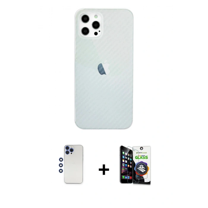 MARSİLYAN™- iPhone 12 Pro Max Kılıf Nova Çizgi - Şeffaf Temperli Cam Ekran Koruyucu + Lacivert Shine Kamera Lens