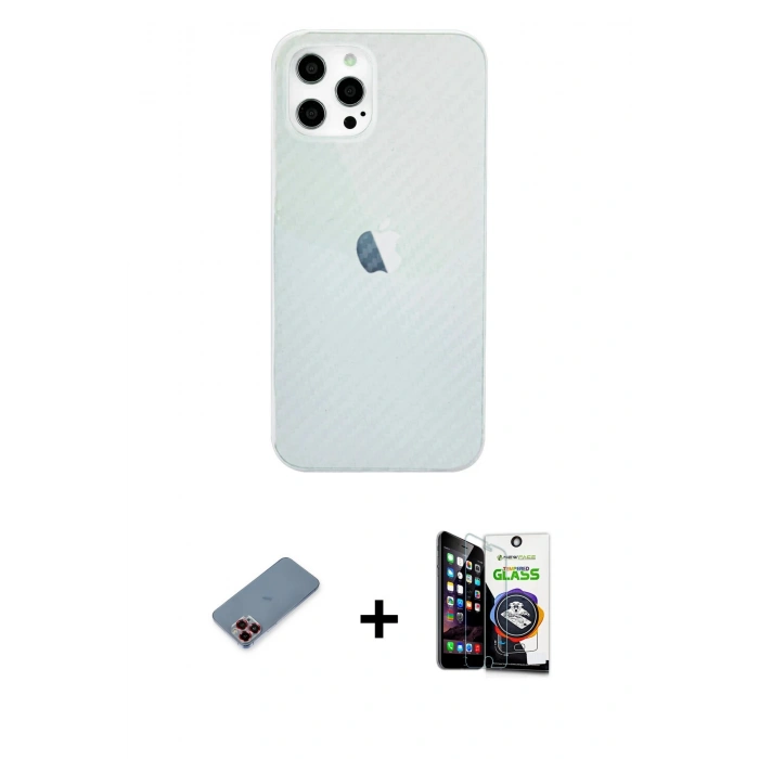 MARSİLYAN™- iPhone 12 Pro Max Kılıf Nova Çizgi - Şeffaf Temperli Cam Ekran Koruyucu + Metal Kamera Lens Koruma Cam - KI
