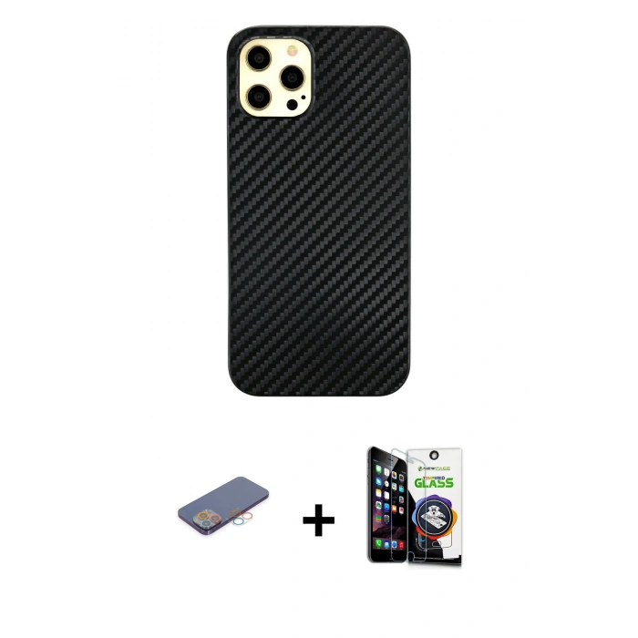 MARSİLYAN™- iPhone 12 Pro Max Kılıf Nova Çizgi - Şeffaf Temperli Cam Ekran Koruyucu + Pembe Renkli Kamera Lens Koruma Cam