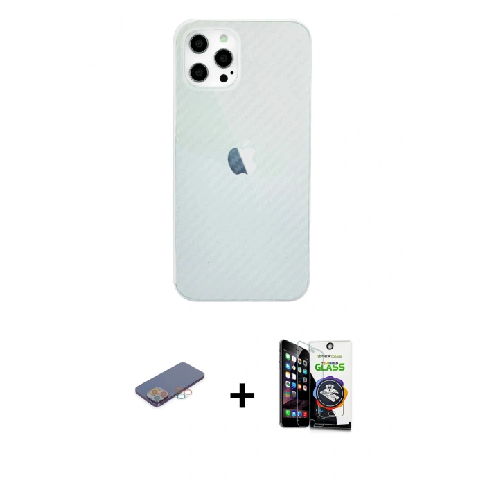 MARSİLYAN™- iPhone 12 Pro Max Kılıf Nova Çizgi - Şeffaf Temperli Cam Ekran Koruyucu + Pembe Renkli Kamera Lens Koruma Cam