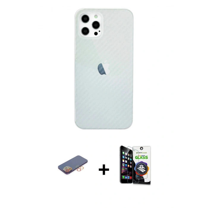 MARSİLYAN™- iPhone 12 Pro Max Kılıf Nova Çizgi - Şeffaf Temperli Cam Ekran Koruyucu + Renkli Kamera Lens Koruma Cam - TU
