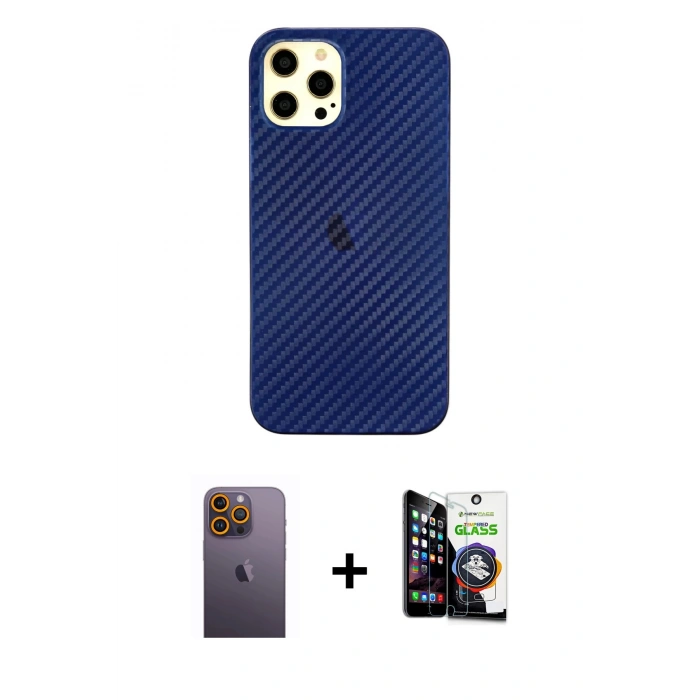 MARSİLYAN™- iPhone 12 Pro Max Kılıf Nova Çizgi - Şeffaf Temperli Cam Ekran Koruyucu + Sarı Neon Fosforlu Kamera Lens