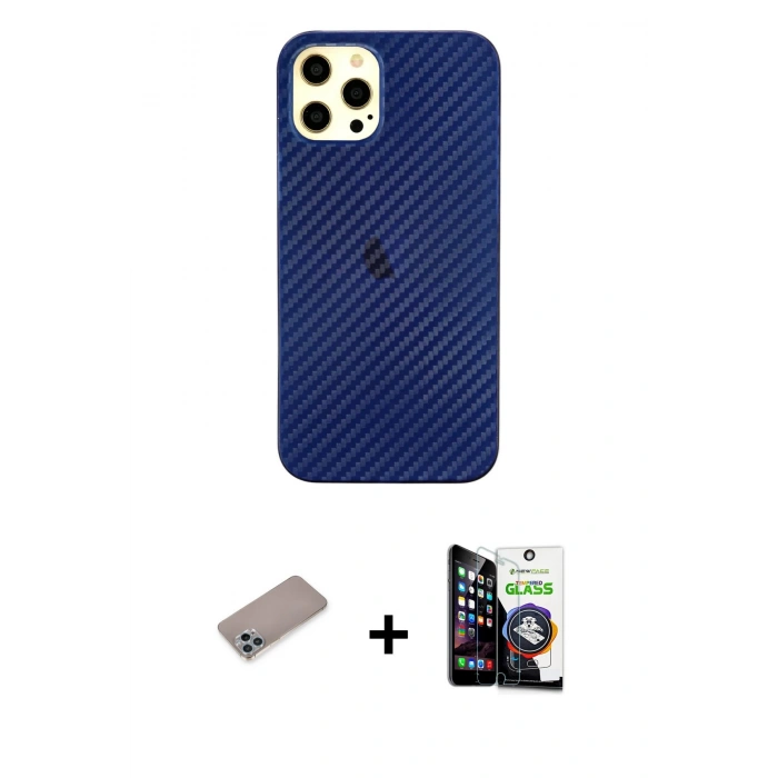 MARSİLYAN™- iPhone 12 Pro Max Kılıf Nova Çizgi - Şeffaf Temperli Cam Ekran Koruyucu + Shine Kamera Lens Koruma Cam - SABE