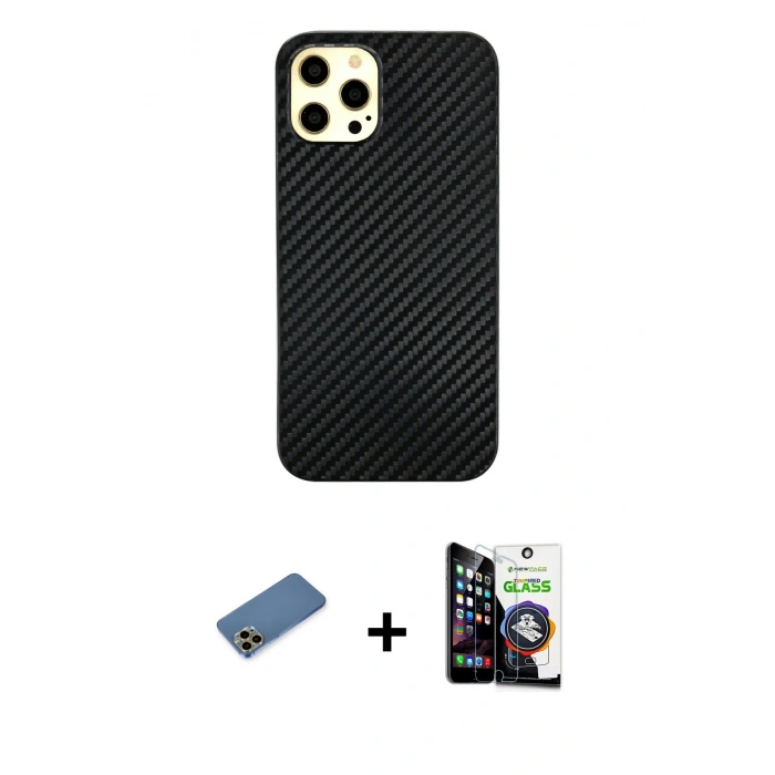MARSİLYAN™- iPhone 12 Pro Max Kılıf Nova Çizgi - Şeffaf Temperli Cam Ekran Koruyucu + Shine Kamera Lens Koruma Cam - GD