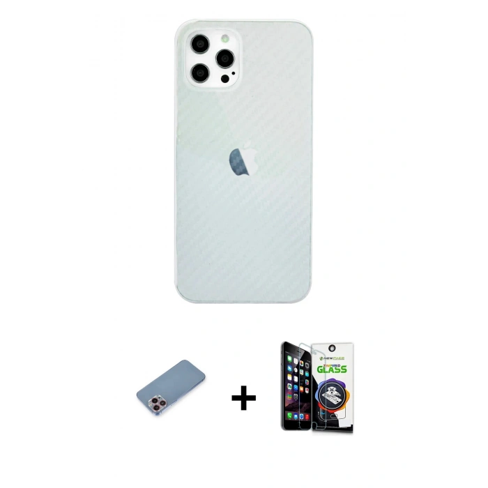 MARSİLYAN™- iPhone 12 Pro Max Kılıf Nova Çizgi - Şeffaf Temperli Cam Ekran Koruyucu + Shine Kamera Lens Koruma Cam - PE