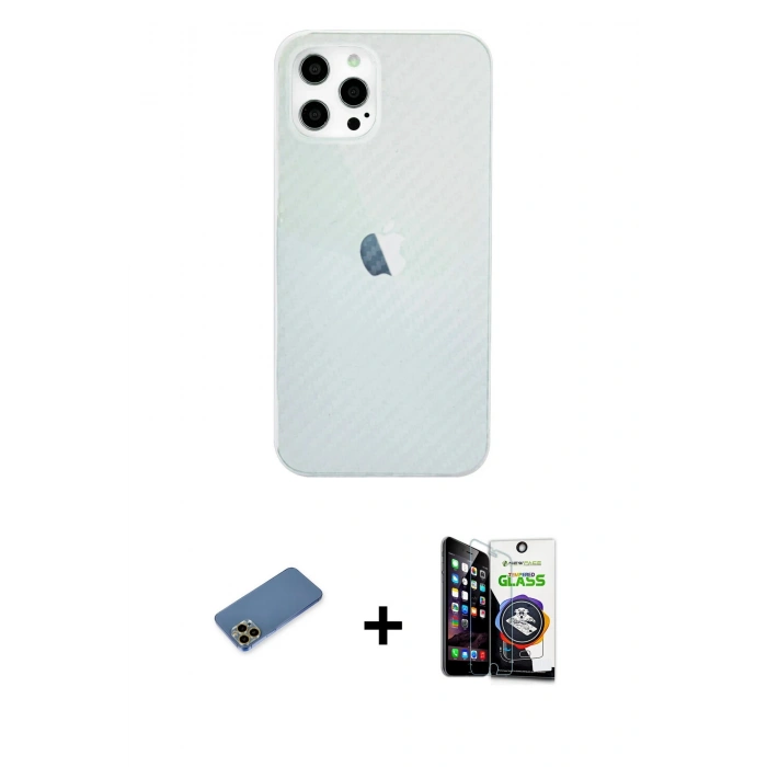 MARSİLYAN™- iPhone 12 Pro Max Kılıf Nova Çizgi - Şeffaf Temperli Cam Ekran Koruyucu + Shine Kamera Lens Koruma Cam - GD