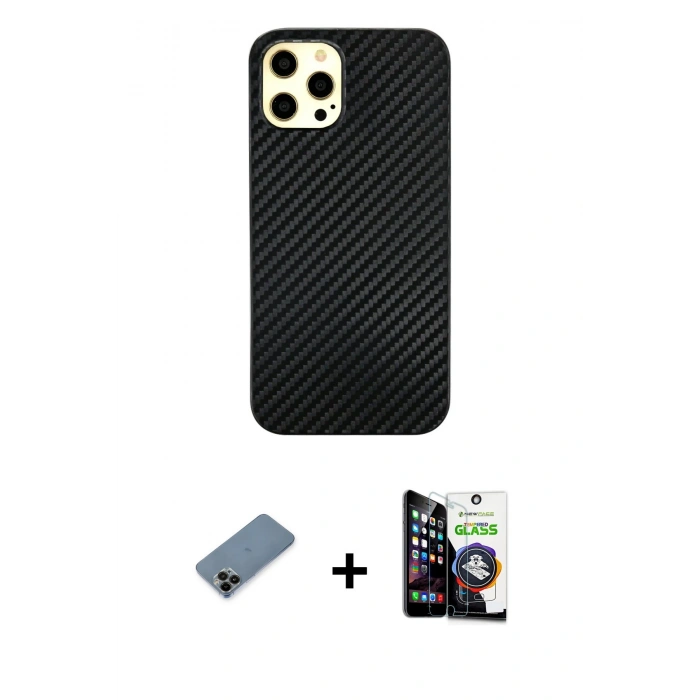 MARSİLYAN™- iPhone 12 Pro Max Kılıf Nova Çizgi - Şeffaf Temperli Cam Ekran Koruyucu + Shine Kamera Lens Koruma Cam - SH