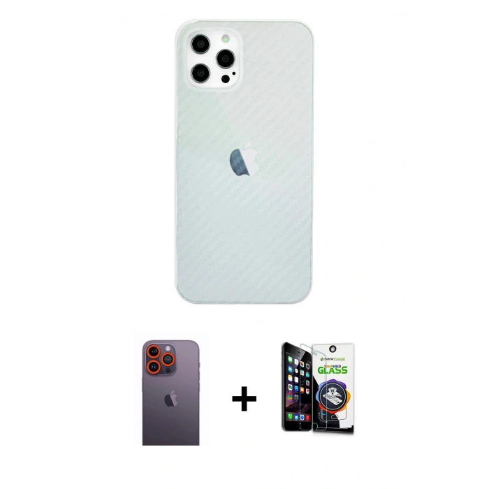 MARSİLYAN™- iPhone 12 Pro Max Kılıf Nova Çizgi - Şeffaf Temperli Cam Ekran Koruyucu + Neon Fosforlu Kamera Lens - TU