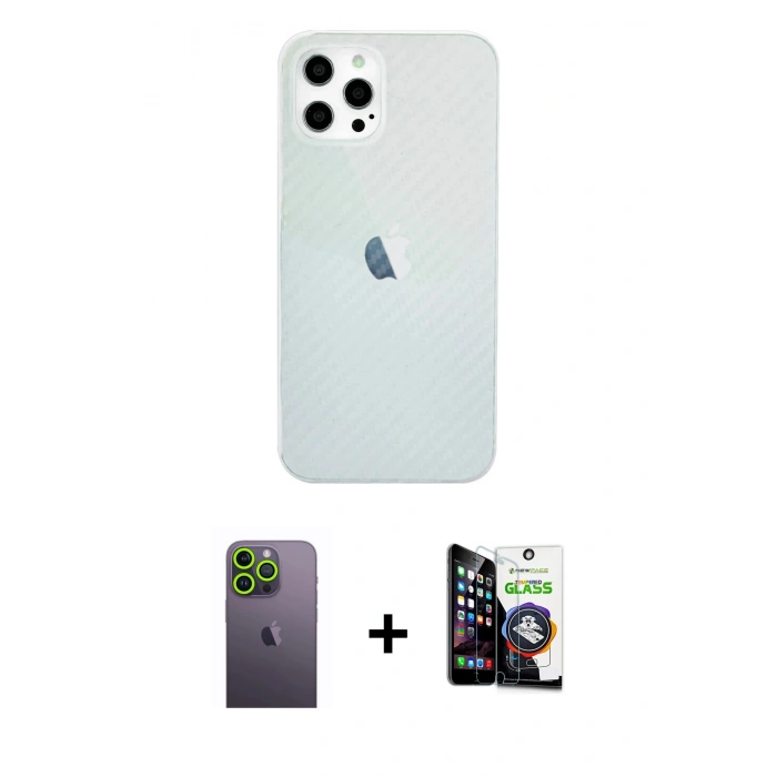 MARSİLYAN™- iPhone 12 Pro Max Kılıf Nova Çizgi - Şeffaf Temperli Cam Ekran Koruyucu + Neon Fosforlu Kamera Lens - YL