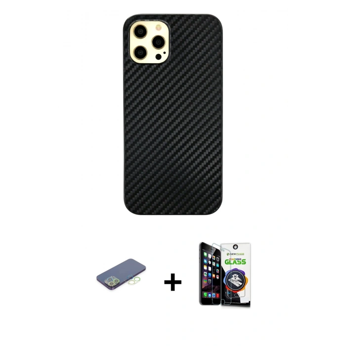 MARSİLYAN™- iPhone 12 Pro Max Kılıf Nova Çizgi - Şeffaf Temperli Cam Ekran Koruyucu + Renkli Kamera Lens Koruma Cam - YL