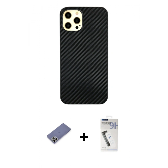 MARSİLYAN™- iPhone 12 Pro Max Kılıf Nova Çizgi - Şeffaf Uv Polymer Nano Ekran Koruyucu + Metal Kamera Lens Koruma Cam - GD