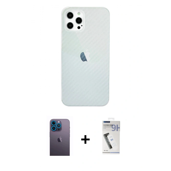 MARSİLYAN™- iPhone 12 Pro Max Kılıf Nova Çizgi - Şeffaf Uv Polymer Nano Ekran Koruyucu + Mavi Neon Fosforlu Kamera Lens