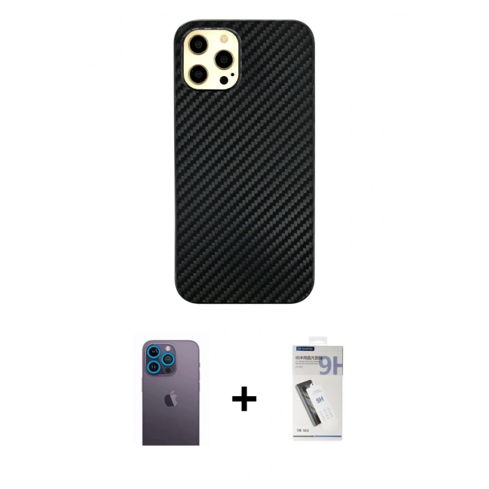 MARSİLYAN™- iPhone 12 Pro Max Kılıf Nova Çizgi - Şeffaf Uv Polymer Nano Ekran Koruyucu + Mavi Neon Fosforlu Kamera Lens