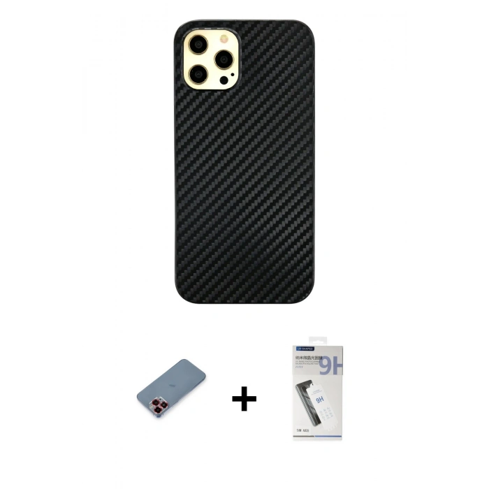 MARSİLYAN™- iPhone 12 Pro Max Kılıf Nova Çizgi - Şeffaf Uv Polymer Nano Ekran Koruyucu + Metal Kamera Lens Koruma Cam - KI