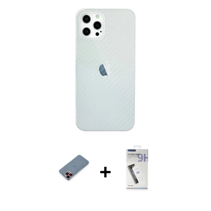 MARSİLYAN™- iPhone 12 Pro Max Kılıf Nova Çizgi - Şeffaf Uv Polymer Nano Ekran Koruyucu + Metal Kamera Lens Koruma Cam - KI