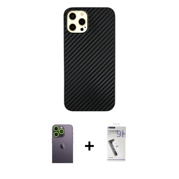 MARSİLYAN™- iPhone 12 Pro Max Kılıf Nova Çizgi - Şeffaf Uv Polymer Nano Ekran Koruyucu + Neon Fosforlu Kamera Lens - YL