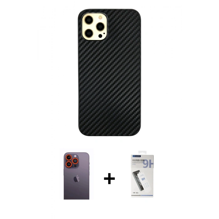 MARSİLYAN™- iPhone 12 Pro Max Kılıf Nova Çizgi - Şeffaf Uv Polymer Nano Ekran Koruyucu + Neon Fosforlu Kamera Lens - TU
