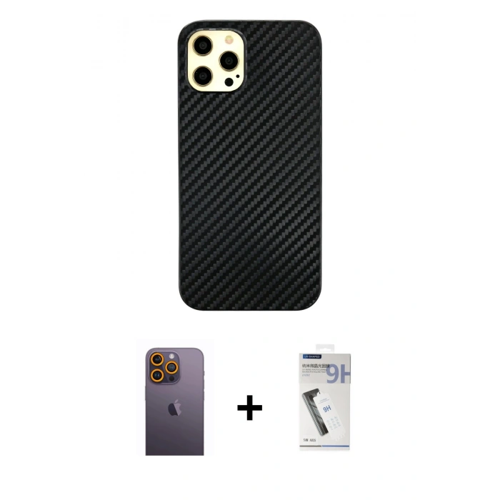 MARSİLYAN™- iPhone 12 Pro Max Kılıf Nova Çizgi - Şeffaf Uv Polymer Nano Ekran Koruyucu + Neon Fosforlu Kamera Lens - SI