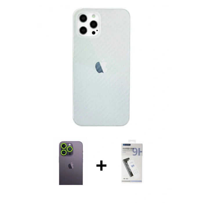 MARSİLYAN™- iPhone 12 Pro Max Kılıf Nova Çizgi - Şeffaf Uv Polymer Nano Ekran Koruyucu + Neon Fosforlu Kamera Lens - YL