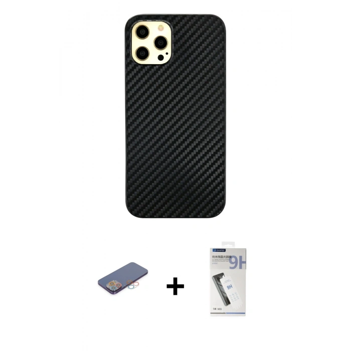 MARSİLYAN™- iPhone 12 Pro Max Kılıf Nova Çizgi - Şeffaf Uv Polymer Nano Ekran Koruyucu + Renkli Kamera Lens Koruma Cam - PE