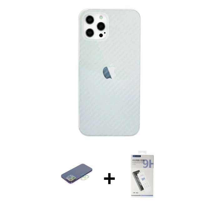 MARSİLYAN™- iPhone 12 Pro Max Kılıf Nova Çizgi - Şeffaf Uv Polymer Nano Ekran Koruyucu + Renkli Kamera Lens Koruma Cam - YL