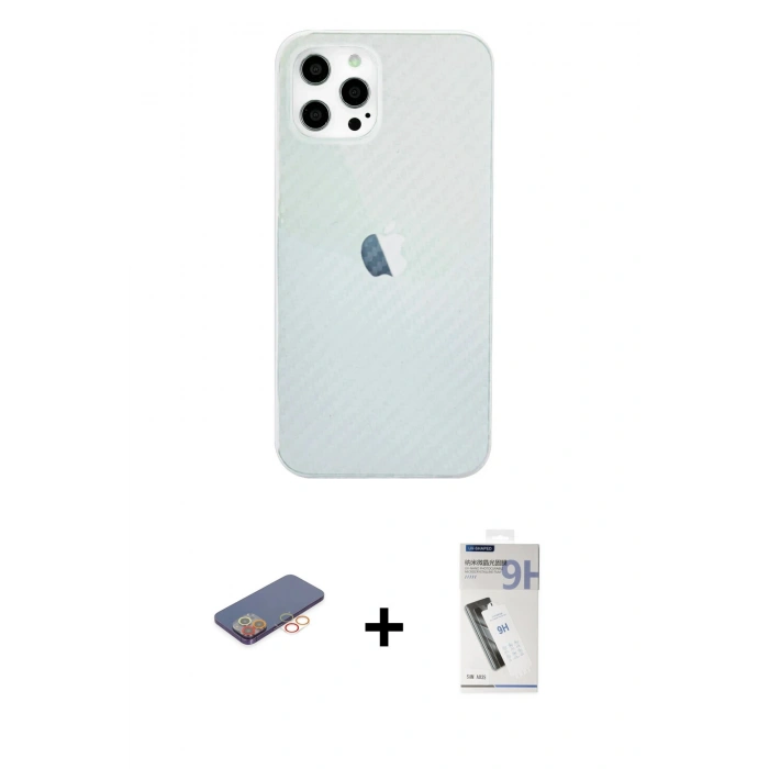 MARSİLYAN™- iPhone 12 Pro Max Kılıf Nova Çizgi - Şeffaf Uv Polymer Nano Ekran Koruyucu + Renkli Kamera Lens Koruma Cam - TU