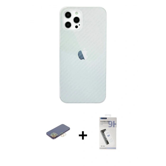 MARSİLYAN™- iPhone 12 Pro Max Kılıf Nova Çizgi - Şeffaf Uv Polymer Nano Ekran Koruyucu + Renkli Kamera Lens Koruma Cam - SI