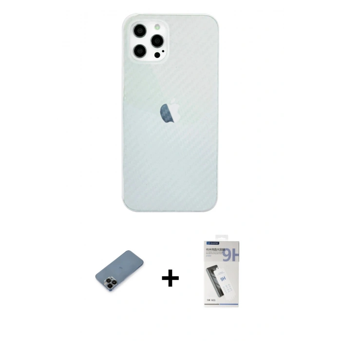 MARSİLYAN™- iPhone 12 Pro Max Kılıf Nova Çizgi - Şeffaf Uv Polymer Nano Ekran Koruyucu + Shine Kamera Lens Koruma Cam - SH