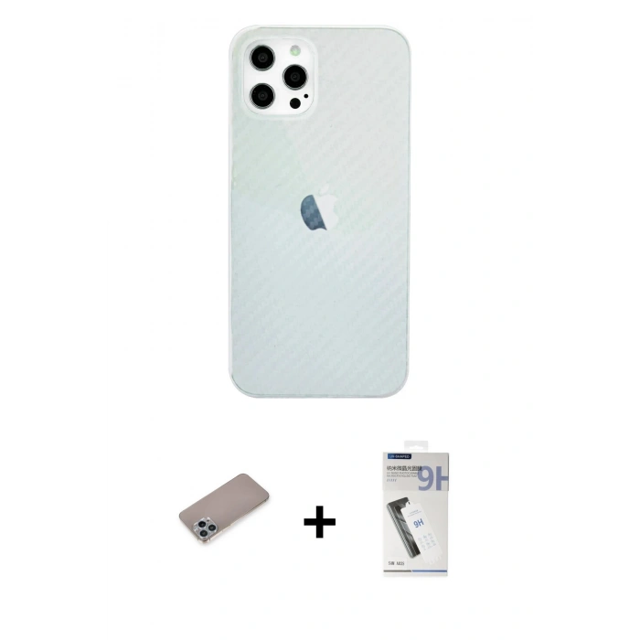 MARSİLYAN™- iPhone 12 Pro Max Kılıf Nova Çizgi - Şeffaf Uv Polymer Nano Ekran Koruyucu + Shine Kamera Lens Koruma Cam - SABE
