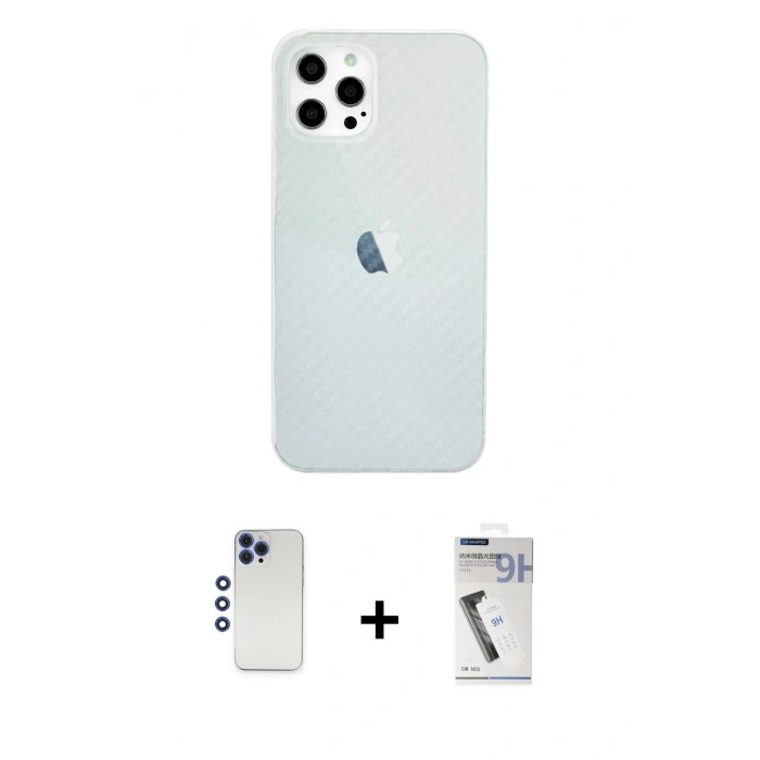 MARSİLYAN™- iPhone 12 Pro Max Kılıf Nova Çizgi - Şeffaf Uv Polymer Nano Ekran Koruyucu + Shine Kamera Lens - LT