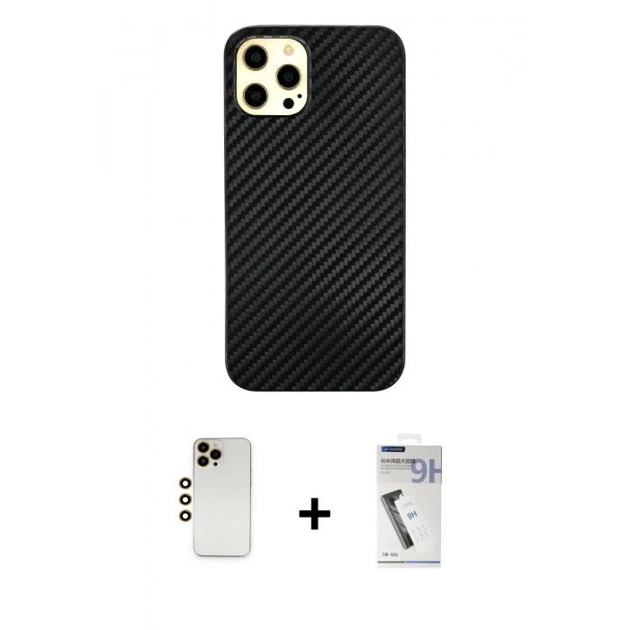 MARSİLYAN™- iPhone 12 Pro Max Kılıf Nova Çizgi - Şeffaf Uv Polymer Nano Ekran Koruyucu + Shine Kamera Lens - GD