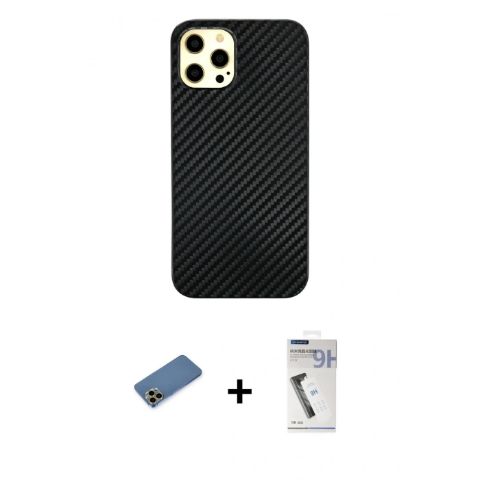 MARSİLYAN™- iPhone 12 Pro Max Kılıf Nova Çizgi - Şeffaf Uv Polymer Nano Ekran Koruyucu + Shine Kamera Lens Koruma Cam - GD