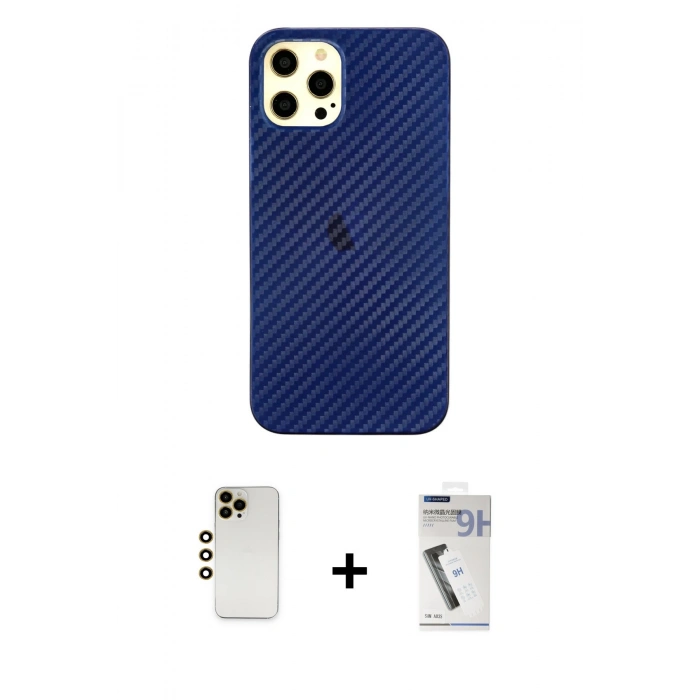 MARSİLYAN™- iPhone 12 Pro Max Kılıf Nova Çizgi - Şeffaf Uv Polymer Nano Ekran Koruyucu + Shine Kamera Lens - GD