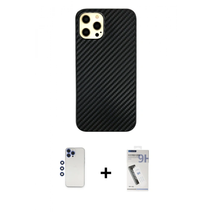 MARSİLYAN™- iPhone 12 Pro Max Kılıf Nova Çizgi - Şeffaf Uv Polymer Nano Ekran Koruyucu + Shine Kamera Lens - LT