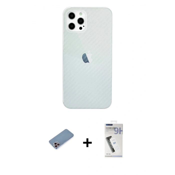 MARSİLYAN™- iPhone 12 Pro Max Kılıf Nova Çizgi - Şeffaf Uv Polymer Nano Ekran Koruyucu + Shine Kamera Lens Koruma Cam - PE