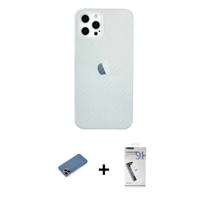 MARSİLYAN™- iPhone 12 Pro Max Kılıf Nova Çizgi - Şeffaf Uv Polymer Nano Ekran Koruyucu + Shine Kamera Lens Koruma Cam - GD