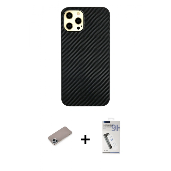 MARSİLYAN™- iPhone 12 Pro Max Kılıf Nova Çizgi - Şeffaf Uv Polymer Nano Ekran Koruyucu + Shine Kamera Lens Koruma Cam - SABE