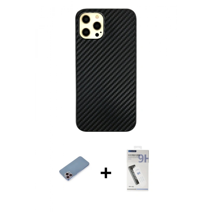 MARSİLYAN™- iPhone 12 Pro Max Kılıf Nova Çizgi - Şeffaf Uv Polymer Nano Ekran Koruyucu + Shine Kamera Lens Koruma Cam - PE