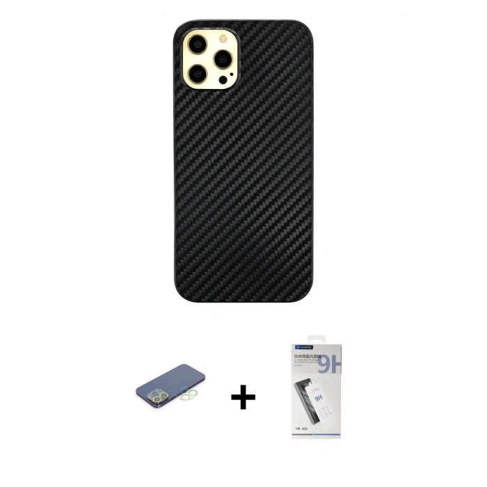MARSİLYAN™- iPhone 12 Pro Max Kılıf Nova Çizgi - Şeffaf Uv Polymer Nano Ekran Koruyucu + Renkli Kamera Lens Koruma Cam - YL