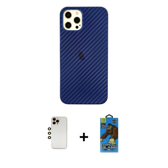 MARSİLYAN™- iPhone 12 Pro Max Kılıf Nova Çizgi - Siyah 18D Cam Ekran Koruyucu + Shine Kamera Lens - GD