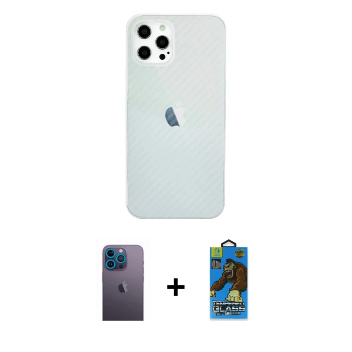 MARSİLYAN™- iPhone 12 Pro Max Kılıf Nova Çizgi - Siyah 18D Cam Ekran Koruyucu + Neon Fosforlu Kamera Lens - MI