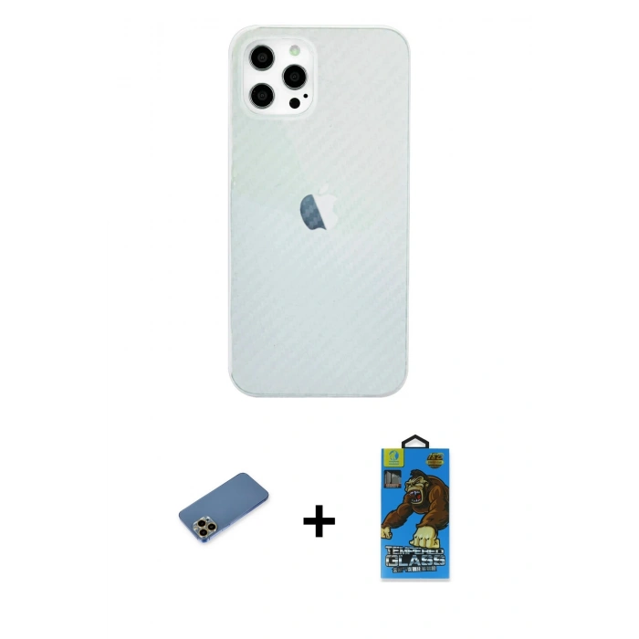 MARSİLYAN™- iPhone 12 Pro Max Kılıf Nova Çizgi - Siyah 18D Cam Ekran Koruyucu + Shine Kamera Lens Koruma Cam - GD
