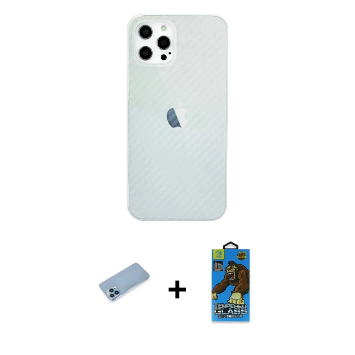 MARSİLYAN™- iPhone 12 Pro Max Kılıf Nova Çizgi - Siyah 18D Cam Ekran Koruyucu + Shine Kamera Lens Koruma Cam - MI