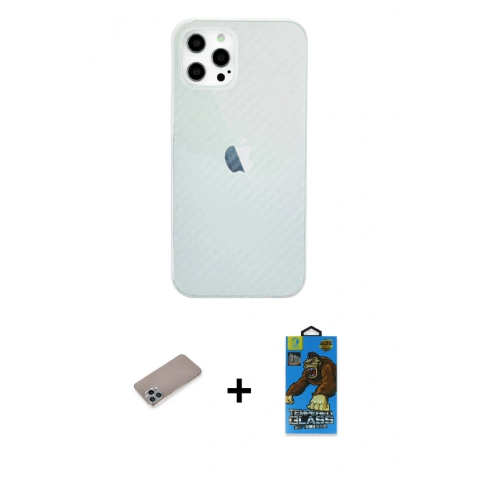 MARSİLYAN™- iPhone 12 Pro Max Kılıf Nova Çizgi - Siyah 18D Cam Ekran Koruyucu + Sierra Blue Shine Kamera Lens Koruma Cam