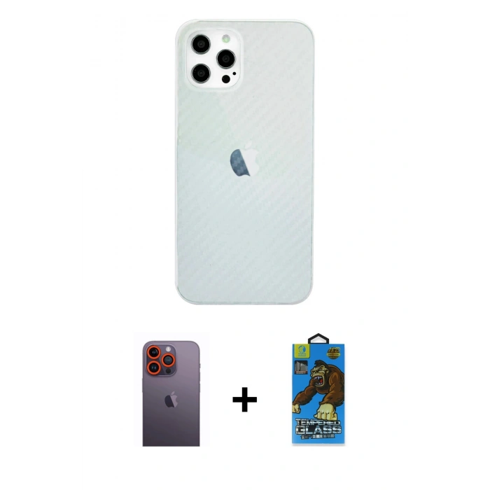 MARSİLYAN™- iPhone 12 Pro Max Kılıf Nova Çizgi - Siyah 18D Cam Ekran Koruyucu + Neon Fosforlu Kamera Lens - TU