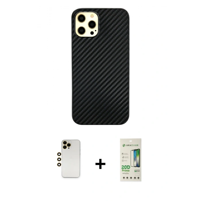 MARSİLYAN™- iPhone 12 Pro Max Kılıf Nova Çizgi - Siyah 20D Premium Cam Ekran Koruyucu + Shine Kamera Lens - GD