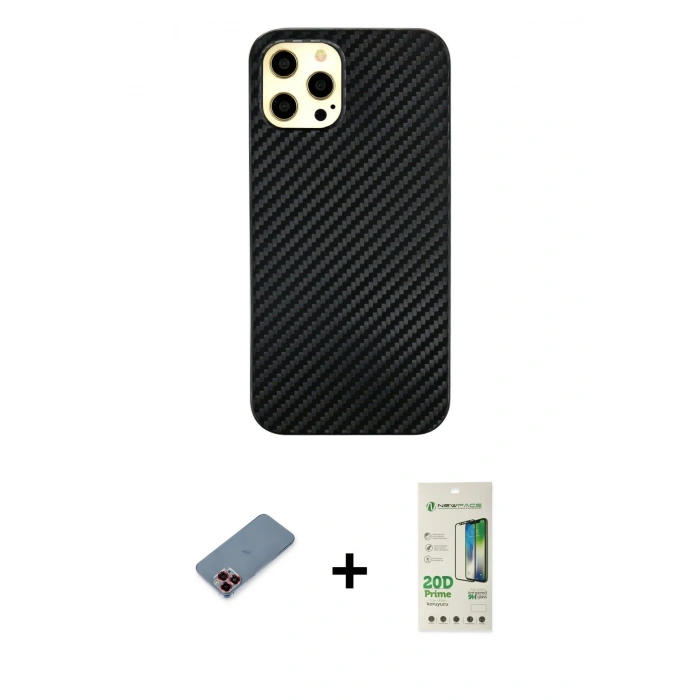 MARSİLYAN™- iPhone 12 Pro Max Kılıf Nova Çizgi - Siyah 20D Premium Cam Ekran Koruyucu + Metal Kamera Lens Koruma Cam - KI