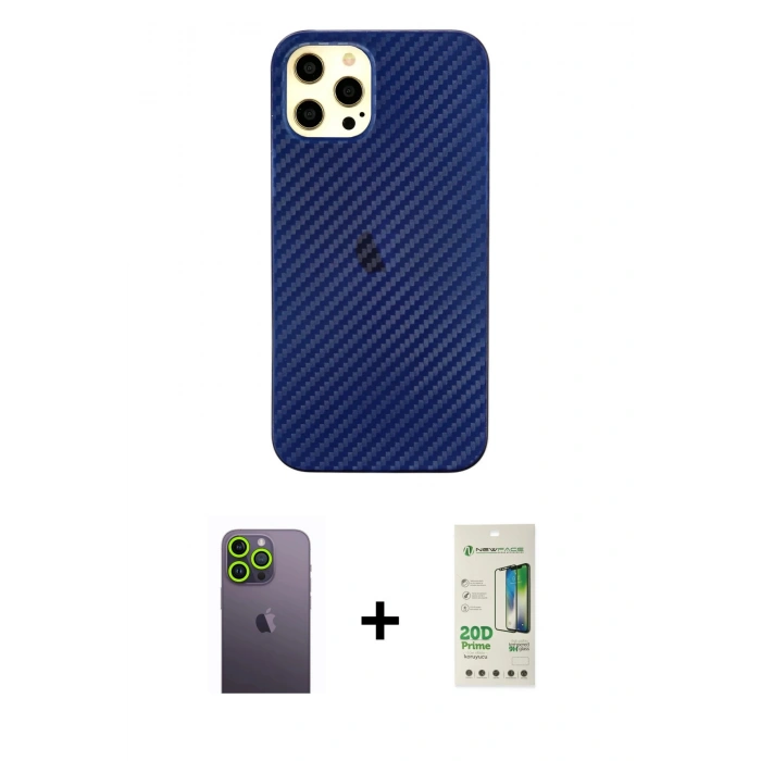 MARSİLYAN™- iPhone 12 Pro Max Kılıf Nova Çizgi - Siyah 20D Premium Cam Ekran Koruyucu + Neon Fosforlu Kamera Lens - YL