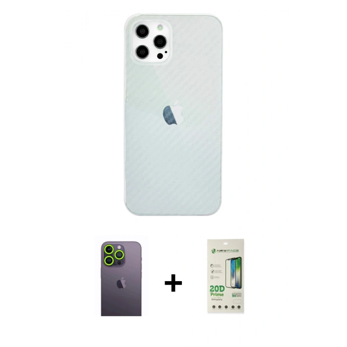 MARSİLYAN™- iPhone 12 Pro Max Kılıf Nova Çizgi - Siyah 20D Premium Cam Ekran Koruyucu + Neon Fosforlu Kamera Lens - YL
